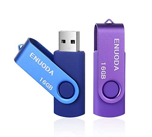 2 Pezzi 16GB Chiavetta USB ENUODA Pennetta Girevole USB 2.0 Unità Memoria Flash (Viola Blu)