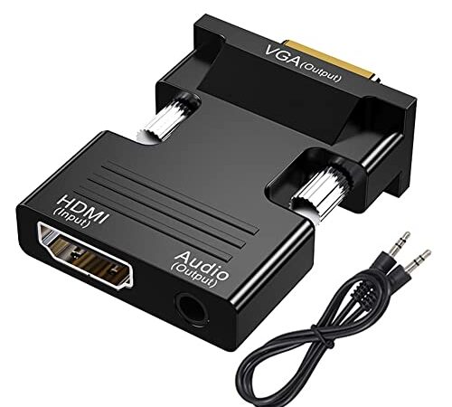 Adattatore HDMI a VGA con Cavo Audio da 3,5 mm, 1080P 60Hz Convertitore da HDMI to VGA, HDMI Femmina a VGA Maschio Adattatore Compatibile con Computer Portatile (HDMI) per Monitor Proiettore TV (VGA)