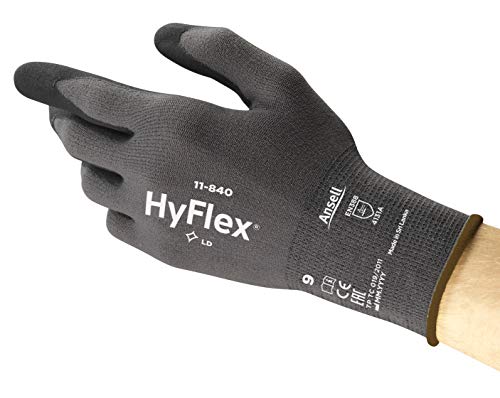 Ansell HyFlex 11-840 Guanti da Lavoro Professionali, Rivestimento in Nitrile Resistente all'Abrasione, Protezione Professionale per Usi Industriali e Meccanici, Nero, Taglia XS (1 Paio)