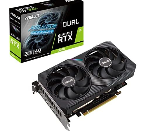 ASUS Dual GeForce RTX 3060 V2 OC Edition Scheda Grafica, 12 GB GDDR6, PCIe 4.0, 1 HDMI 2.1, 3 DisplayPort 1.4a, Overclock, Due Ventole Axial-Tech, PSU Consigliata 650W, GPU Tweak II, LHR, Nero