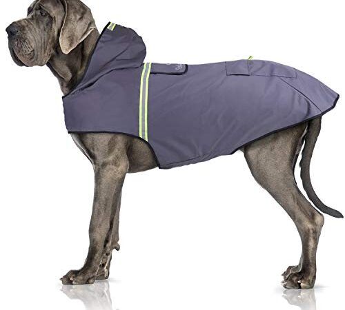 Bella & Balu Impermeabile Cane - Cappotto impermeabile per cani con cappuccio e catarifrangenti per protezione dal freddo, pioggia e neve in inverno e in vacanza. (XL| Grigio)