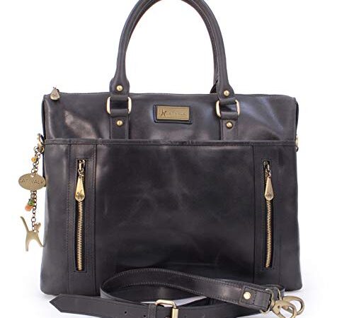 CATWALK COLLECTION - Vera Pelle - Borsa a Tracolla da Lavoro/Borse a Mano/Spalla/Messenger/Business/Tracolla Regolabile e Rimovibile - Per PC Laptop Portatile/Tablet - Adele - NERO