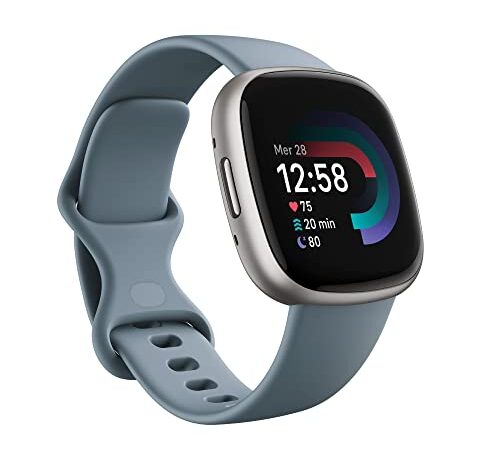 Fitbit Versa 4,Waterfall Blue/Platinum, Smartwatch Unisex-Adult, Blu Avio/Alluminio Grigio Platino, One Size