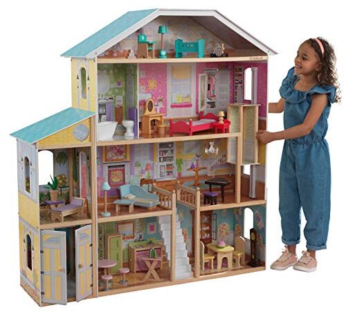 KidKraft 65252 Casa delle Bambole in Legno Majestic Mansion per Bambole di 30 Cm con 34 Accessori Inclusi e 4 Livelli di Gioco, Esclusivo Amazon