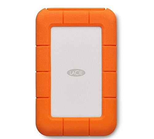 LaCie Rugged USB-C, 2 TB, Hard Disk Esterno Portatile, incl. USB-C senza cavo USB-A, Unità Shuttle Resistente a Cadute, per Mac, PC Desktop, 2 anni Rescue Services (STFR2000800)