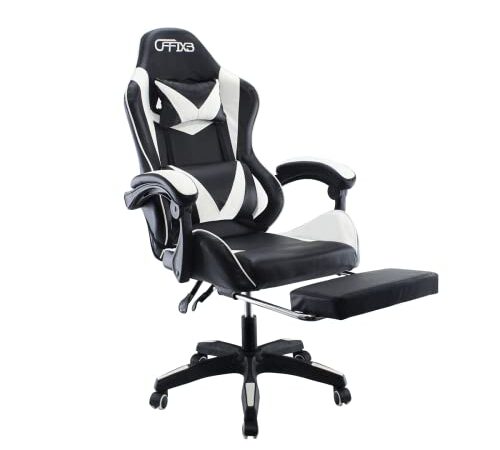 Mediawave Store - Sedia da Gaming Ergonomica Sedia da Ufficio AZRACE in Ecopelle con Poggiapiedi Poltrona Sedile Sport di Lusso, Sedia Gamer Braccioli e Poggiatesta Cuscino Lombare, Sedia PC (Bianco)