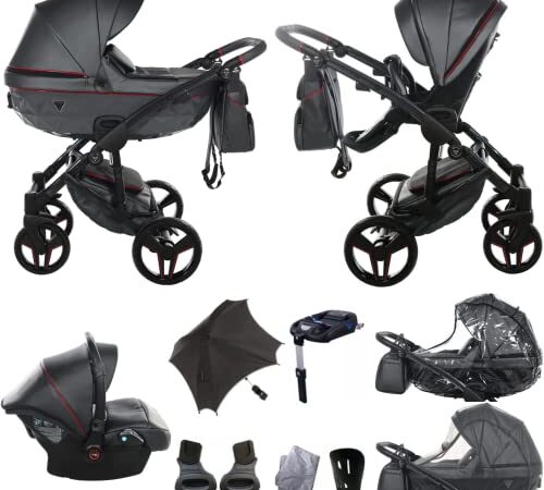 Novità! Originale Junama Diamond S-Class v2 Sistemi Modulari Passeggino Combinato 4in1 Exclusive Prams (06 grigio - rosso)