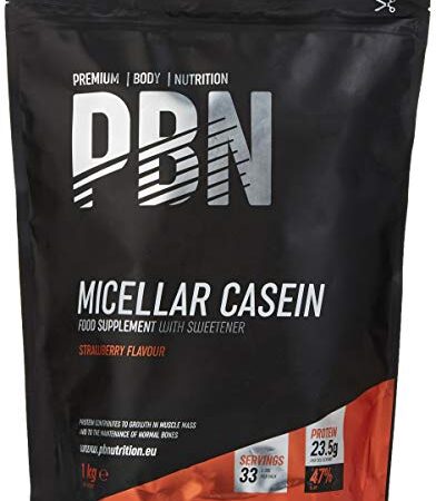 PBN - Premium Body Nutrition Integratore di Caseina Micellare, 1 Kg (Pacco da 1), Gusto Fragola