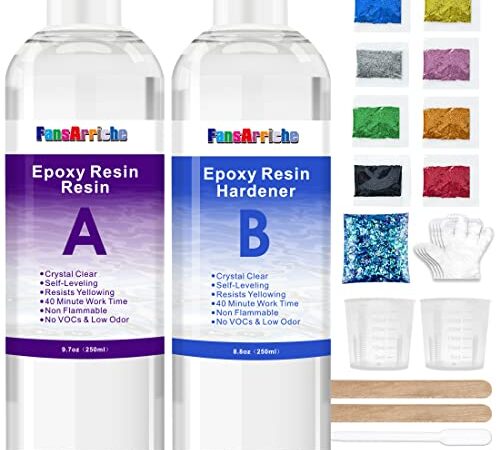 Resina Epossidica 500ml, Resina Epossidica Trasparente, Bicomponente per Colata Rivestimento - Rapporto 1:1 Colla Resina Epoxy con Indurente per Creazione Gioielli Fai da Te, Legno, Pittura