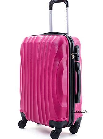 R.Leone Valigia Trolley Bagaglio a mano 55x40x20cm Rigido Ultraleggero in ABS 4 Ruote Autonome 3N (Modello 2037, Fucsia)