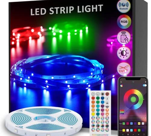 Striscia LED 15 Metri, Bluetooth RGB Smart Strisce LED 15M con Telecomando, App Controllato, Cambia Colore con la Musica, Luci LED Colorate per Casa, Decorazioni, Cucina, Bar, Festa