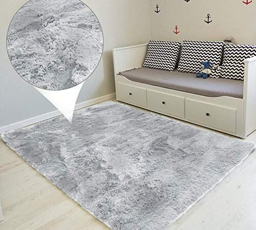 Tappeto peloso soggiorno 160 x 230 cm - grandi salotto moderno cameretta bimba tappeti pelosi camera da letto morbido grigio chiaro – bianco