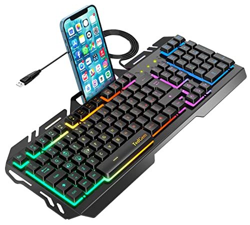 Tastiera, TedGem Tastiera Gaming, PC Tastiera, LED Tastiera Retroilluminata, USB Gaming Keyboard Pannello Metallico - Anti ghosting, per PC, Laptop/Desktop, Xbox One, Mac (Nero)