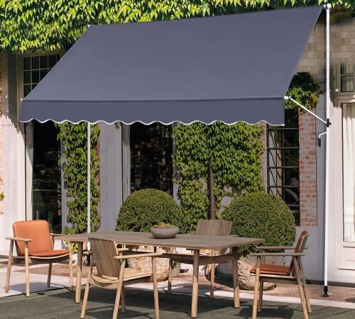 Tenda da sole per Balcone, Veranda a Bracci con Manovella, Regolabile in Altezza e Inclinazione, Resistente ai Raggi UV e Impermeabile, Senza Foratura, 300 x 115 cm, Grigio