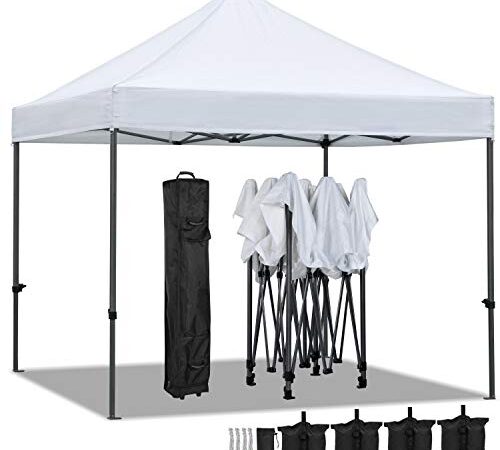 Yaheetech Gazebo 3x3 M Pieghevole Giardino Impermeabile Tendone da Sole Ombreggiante Terrazzo Esterno Bianco Richiudibile in Acciaio Robusto Telescopico da 227 a 245 cm Eventi Feste con Borsa a Ruote