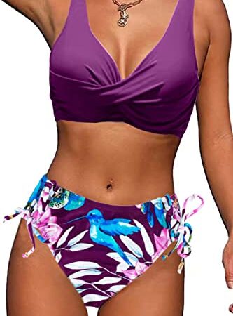 Yutdeng Set Bikini Donna Costume da Bagno Push Up Due Pezzi Imbottito Reggiseno Costumi da Donne Incrociato Lato Inferiore con Coulisse Sportivo Bikini Mare