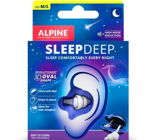 Alpine SleepDeep Tappi per dormire in gel morbido – Forma ovale 3D rivoluzionaria e gel per eliminazione del rumore e ottimizzare il comfort e l’attenuazione – Riduci i rumori – 1 paio riutilizzabile