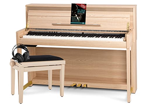 Classic Cantabile UP-1 LA Pianoforte Verticale Digitale - 88 Tastiera pesata - Pianola musicale con USB, MIDI, 256 polifonia, 40 voci - Piano digitale Set con Panca e Cuffie - Quercia Chiara