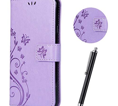 Cover per Samsung Galaxy J6 2018 / J600, Hancda Custodia Cover Portafoglio in Pelle Copertura Sottile Libro Protezione Flip Case Porta Carte Magnetica Custodia per Samsung Galaxy J6 2018 / J600,Viola