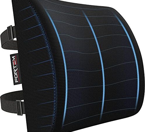 FORTEM Cuscino Lombare per Sedia da Ufficio, Cuscino Auto, Cuscino Sedia Ufficio, Cuscino Memory Foam Ortopedico per Schiena, Cuscino Memory per Scrivania, Fodera Lavabile (Nero)