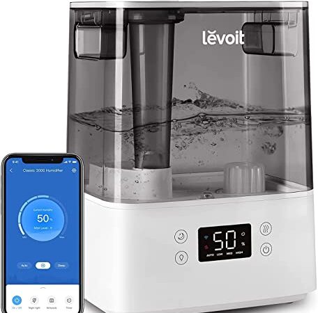 LEVOIT Classic 300S Umidificatore Ambiente Ultrasuoni 6L Top-Fill per Bambini, con APP&Alexa, Dura da 60H a 47m², Fredda Nebbia, 26dB Ultrasilenziosa Modalita Sonno e Auto, Timer,Luce per Casa/Ufficio