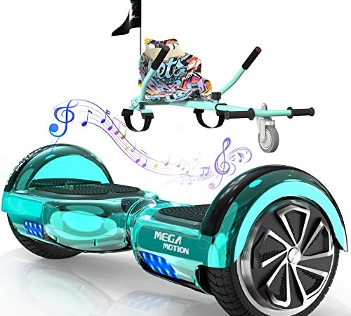 MEGA MOTION Hoverboards con Go kart, Hoverboard da 6,5 Pollici con Hoverkart per Bambini, con Altoparlante Bluetooth e Luci a LED, Regalo per Bambini