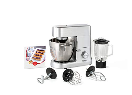 Moulinex QA810D Masterchef Grande Planetaria, 1500 W, 6.7 Litri, 80 Decibel, Robot da Cucina in Acciaio Inox a 8 Velocità, Impastatrice per Pizza, Macchina per il Pane e per Dolci, Grigio