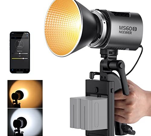 NEEWER MS60B Luce Video LED con Controllo 2,4G/APP, 65W Mini COB Compatto Bicolore Faretto a Luce Continua 2700K-6500K, 40000lux@1m, CRI 97+/TLCI 98+, 12 Effetti, Dimmer PWM, Montaggio Bowens