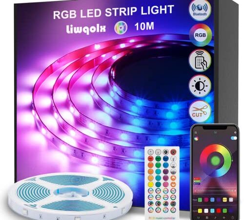 Striscia LED 10 Metri, Bluetooth RGB Smart 10M con Telecomando, App Controllato, Cambia Colore con la Musica, Luci Colorate per Casa, Decorazioni, Cucina, Bar, Festa