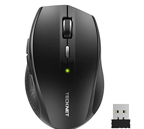 TECKNET Mouse Wireless, 2.4GHz Mouse Silenzioso con Ricevitore USB Nano, Tracciamento Ottico 3000 DPI, 30 Mesi Durata Batteria per PC, Mac, Laptop, Computer - Nero