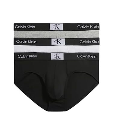 Calvin Klein Slip Hipster Uomo Confezione da 3 Cotone Elasticizzato, Multicolore (Black/White/Grey Heather), M