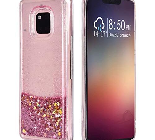 Compatibile con Huawei Mate 20 Pro Cover Silicone Morbido, Bling Brillante Scintilla Glitter Liquido Strass Custodia Trasparente Silicone Sottile TPU Cover Compatibile con Huawei Mate 20 Pro, Oro