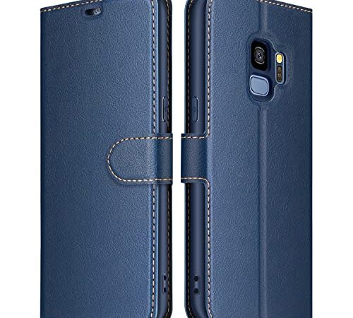 ELESNOW Cover per Samsung Galaxy S9, Flip Wallet Case Custodia in Pelle PU Premium, Slot per Schede, con Magnetica a Scatto per Samsung Galaxy S9 (Blu)