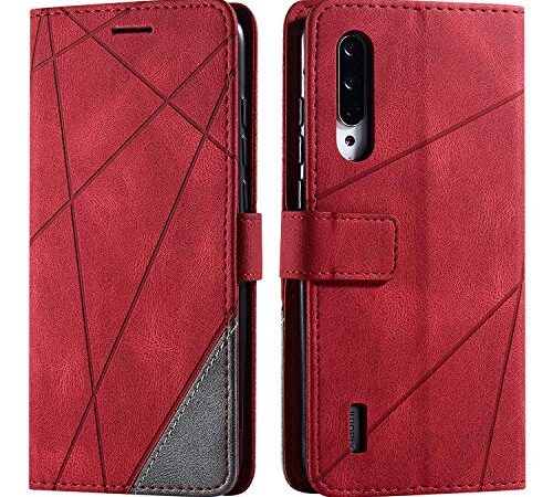 FCAXTIC Cover per Xiaomi MI 9 Lite/MI A3 Lite/MI CC9, Portafoglio Custodia in Pelle PU, Antiurto TPU Cover per Xiaomi MI 9 Lite/MI A3 Lite/MI CC9, Rosso