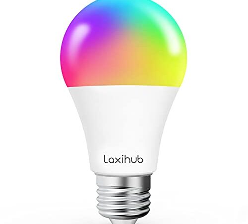 LAXIHUB Lampadina intelligente E27 dimmerabile cambia colore RGB LED lampadina Wi-Fi multicolore connessione Wi-Fi/Bluetooth, compatibile con Amazon Alexa, Google, 1 pezzo