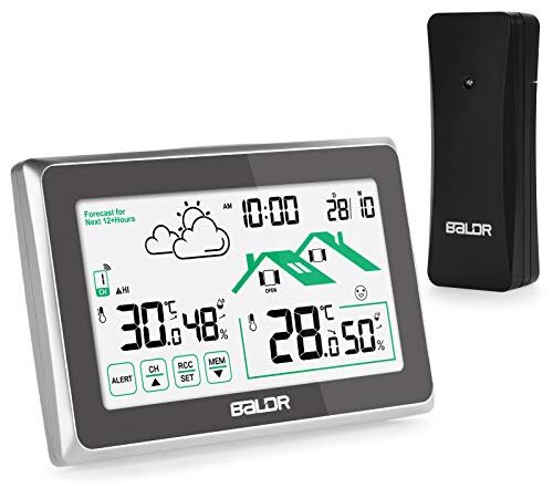 Stazione Meteo con Sensore Esterno, Termometro Digitale Igrometro per Interni ed Esterni, Schermo LCD con Retroilluminazione 12/24 ore Previsioni Meteo Automatiche per Ufficio Casa Camera da Letto