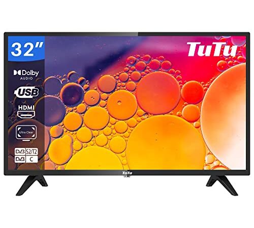 TuTu TUB32HD1N 32 Pollici Televisori LED TV HD Ready Dolby Audio Triplo Sintonizzatore(DVB-T/T2-C-S/S2) HDMI USB Collegare Fire TV Apple TV Google TV Monitor per PS5 Xbox modalità hotel Nero