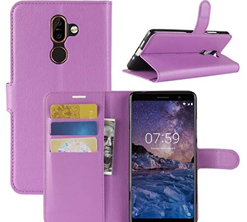 Zhouzl Custodie in Pelle per Cellulare for Nokia 7 Plus PU + Custodia in Pelle Flip Litchi Texture Litchi Orizzontale con Portafogli e Porta-Carte (Nero) Custodie in Pelle Nokia (Colore : Viola)